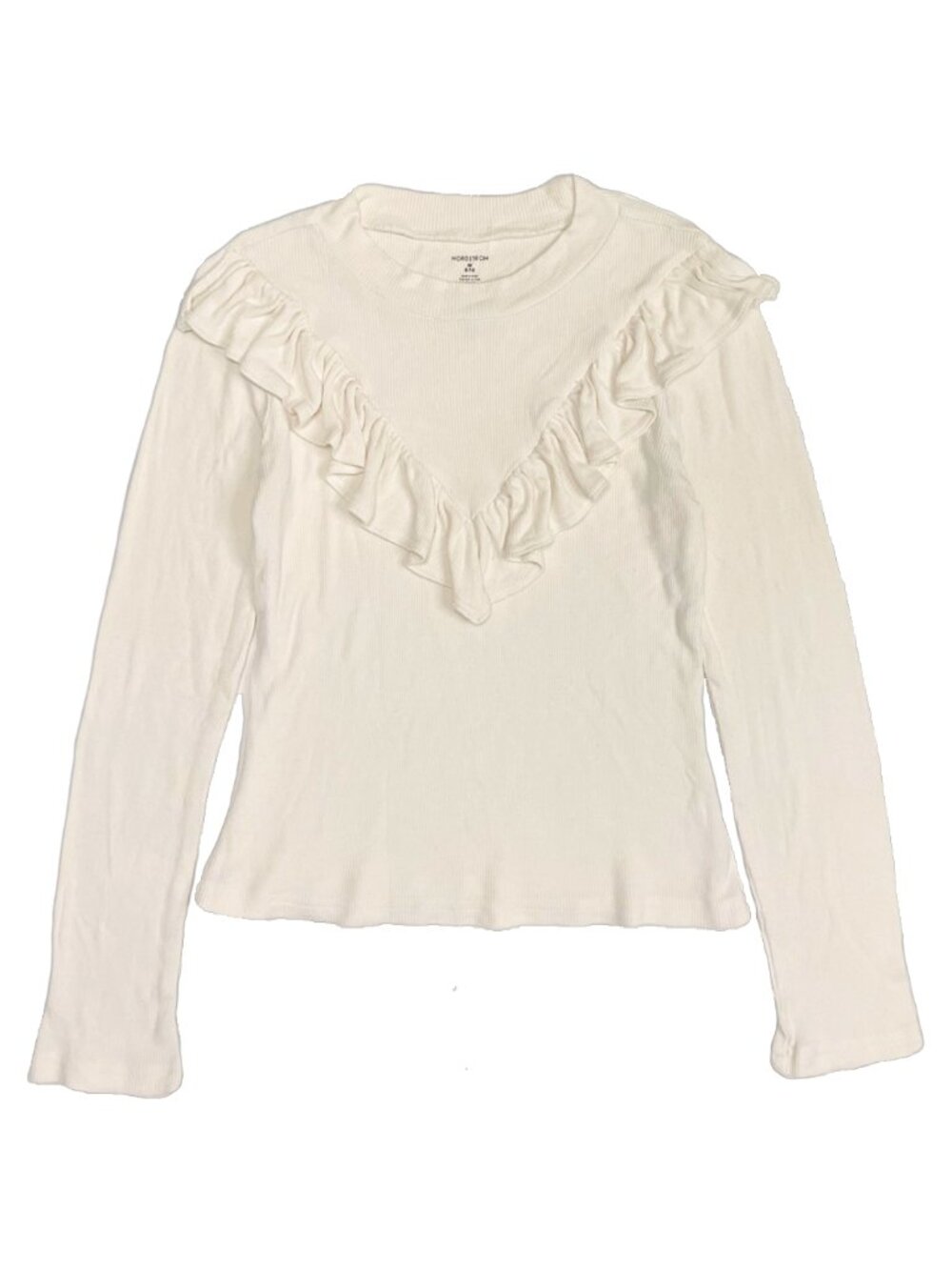 Girls Ivory Ribbed Ruffle Long Sleeve Top Nordstrom M 8/10